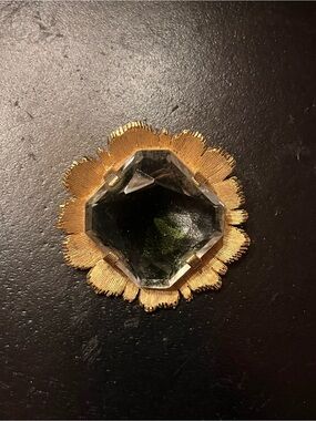 Vintage Gold Tone Green Gray Glass Brooch Emmons